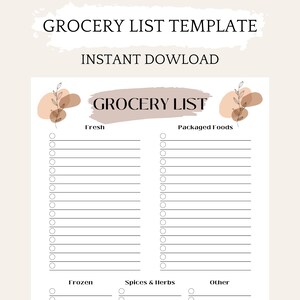 Grocery List Editable Template Grocery List Printable - Etsy