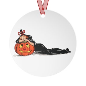 Metal Ornaments Halloween Decoration, or Christmas could hang all year round, Sweet Witch with Pumpkin, Great Gift on Halloween