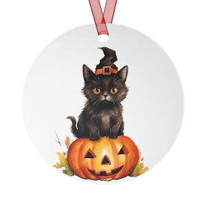 Black Cat Metal Halloween or Christmas Ornaments Holiday Decor, Not Scary Cute Black Cat Fall Decoration