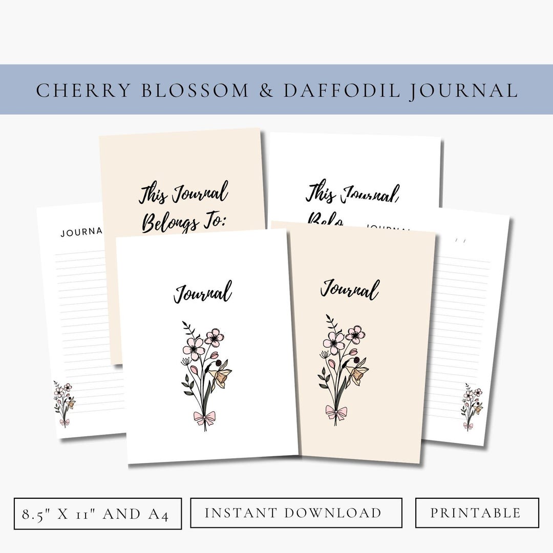 March Birth Flower Printable Journal Cherry Blossom & Daffodil Cover ...