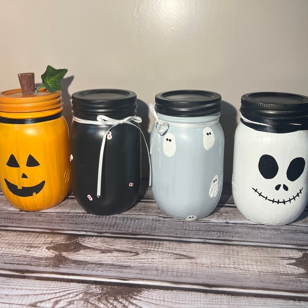 Distressed Halloween Decoration Jars | 16 oz Mason Jar | Hand-painted