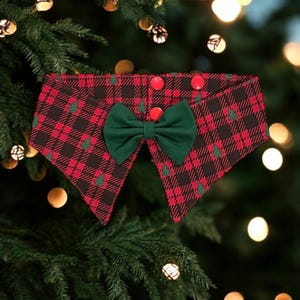 Christmas Dog Bandana Neck-Bowtie: Handmade Plaid Holiday Collar