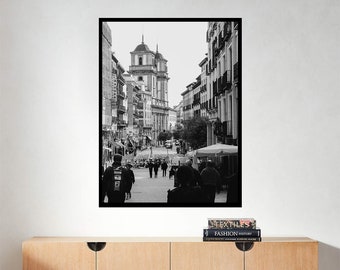 Spain Photography | A Day In Madrid Wall Art | Black and White Photo Print | Digital Download | Printable Photograph