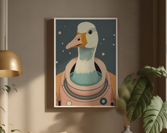Gans Astronaut Druck: Weltraum Abenteuer Wandkunst (Digitaler Download)