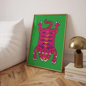 Maximalist poster, tibetan tiger, indie room decor, grunge room decor, roommate gift, groovy poster, psychedelic poster, y2k art print, boho