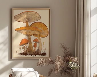 Groovy Mushroom Art Prints, Retro Vibes for 70s-Inspired Decor, Instant Digital Download