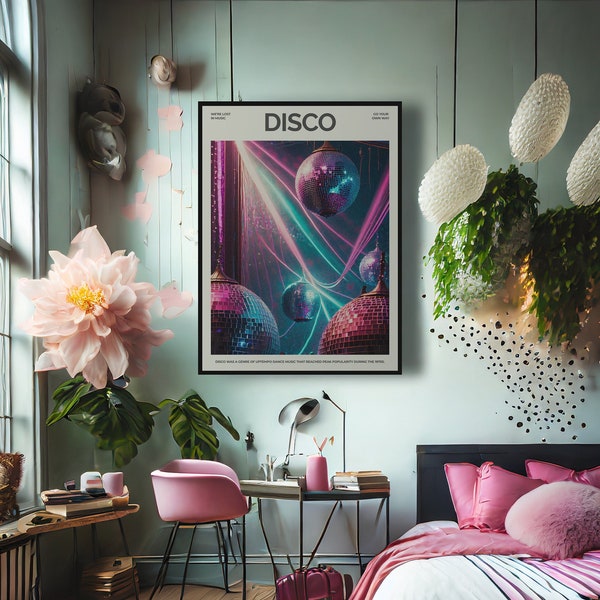 Preppy Disco Wall Art Trendy Disco Ball Poster Vintage Dorm Room Decor Mirror Ball Poster Disco Definition Print Instant Digital Download