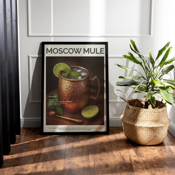 Moscow Mule Cocktail, Retro Prints, Classic Cocktails, Bar Cart Art, Alcohol Print, Mule Drink, Bar Vibes, Cocktail Art, Home Bar Decor