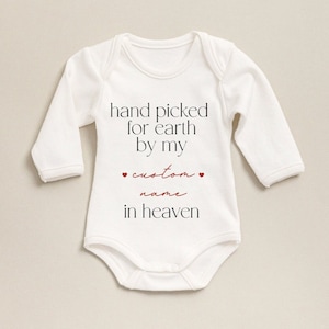 Handpicked For Earth Custom Onesie®, In Heaven Bodysuit,  Personalized Announcement Baby Onesie®