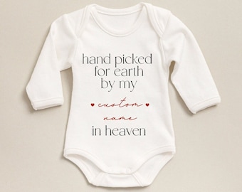 Handpicked For Earth Custom Onesie®, In Heaven Bodysuit,  Personalized Announcement Baby Onesie®