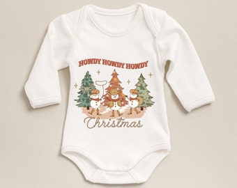 Howdy Christmas Baby Onesie®, Natural Christmas Bodysuit, Baby Christmas Outfit, Baby Christmas Gift