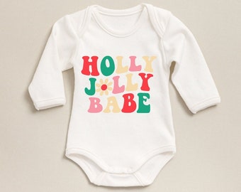 Holly Jolly Vibes Baby Onesie®, Retro Christmas Bodysuit, Cute Natural Baby Onesie®