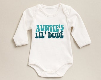 Auntie's Little Dude Baby Onesie®, I Love My Aunt Bodysuit,  Retro Natural Onesie®