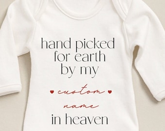 Handpicked For Earth Custom Onesie®, In Heaven Bodysuit,  Personalized Announcement Baby Onesie®