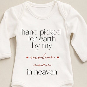 Handpicked For Earth Custom Onesie®, In Heaven Bodysuit,  Personalized Announcement Baby Onesie®