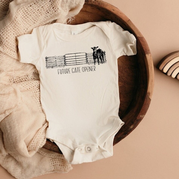 Future Gate Opener Bodysuit, Future Western Baby Boy Retro Natural Onesie®, Cute Country Toddler Shirt, Pregnancy Announcement, Farmer Life