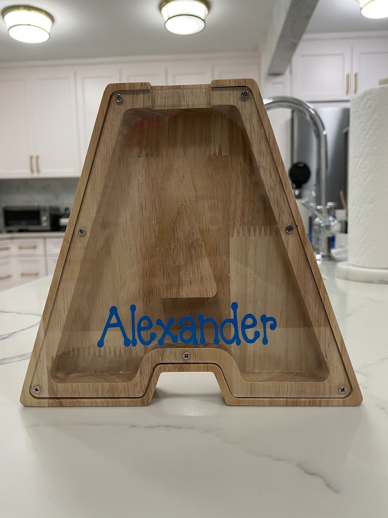 Piggy Banks Personalized Wooden Coin Banks, Initial Letter Money Box