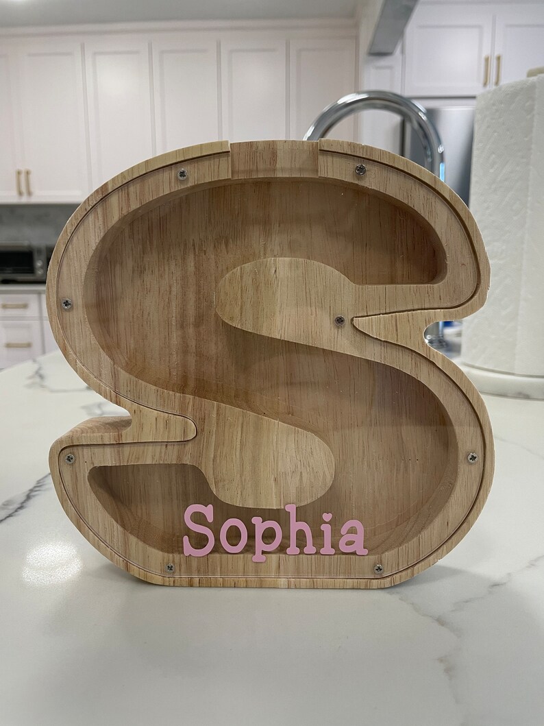 Piggy Banks Personalized Wooden Coin Banks, Initial Letter Money Box