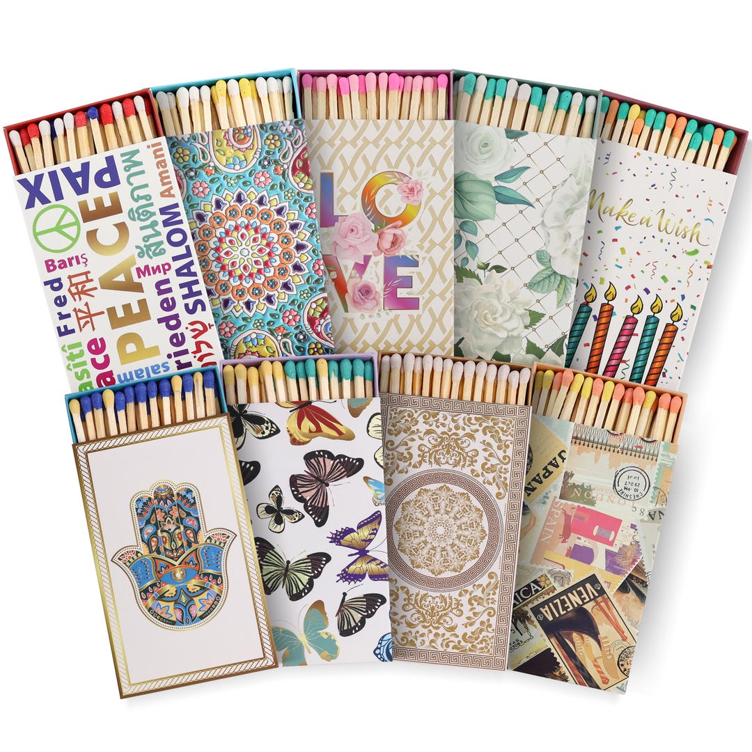 Decorative 4inch Matches With Colorful Tips, 50 Matchsticks in Each