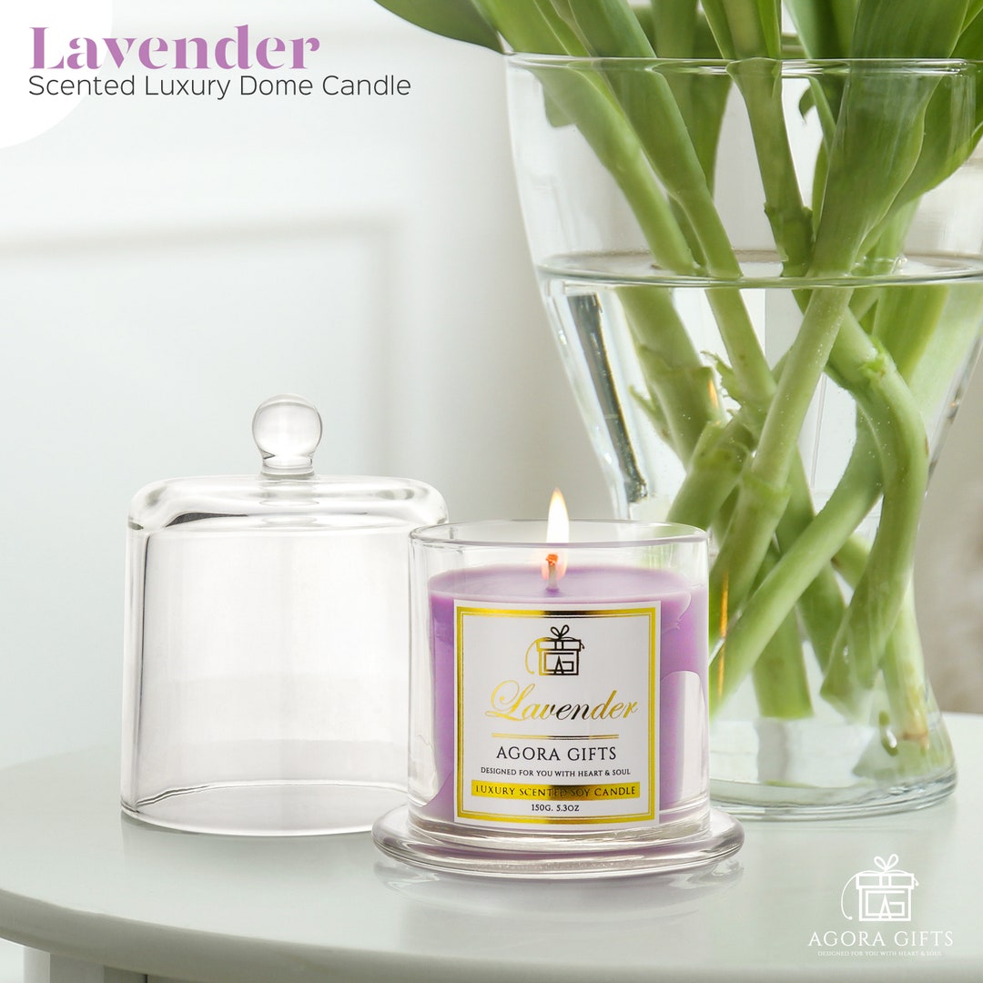 Luxury Lavender Soy Scented Candle in Glass Dome, Decorative Botanical