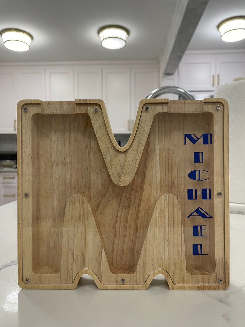 Piggy Banks Personalized Wooden Coin Banks, Initial Letter Money Box