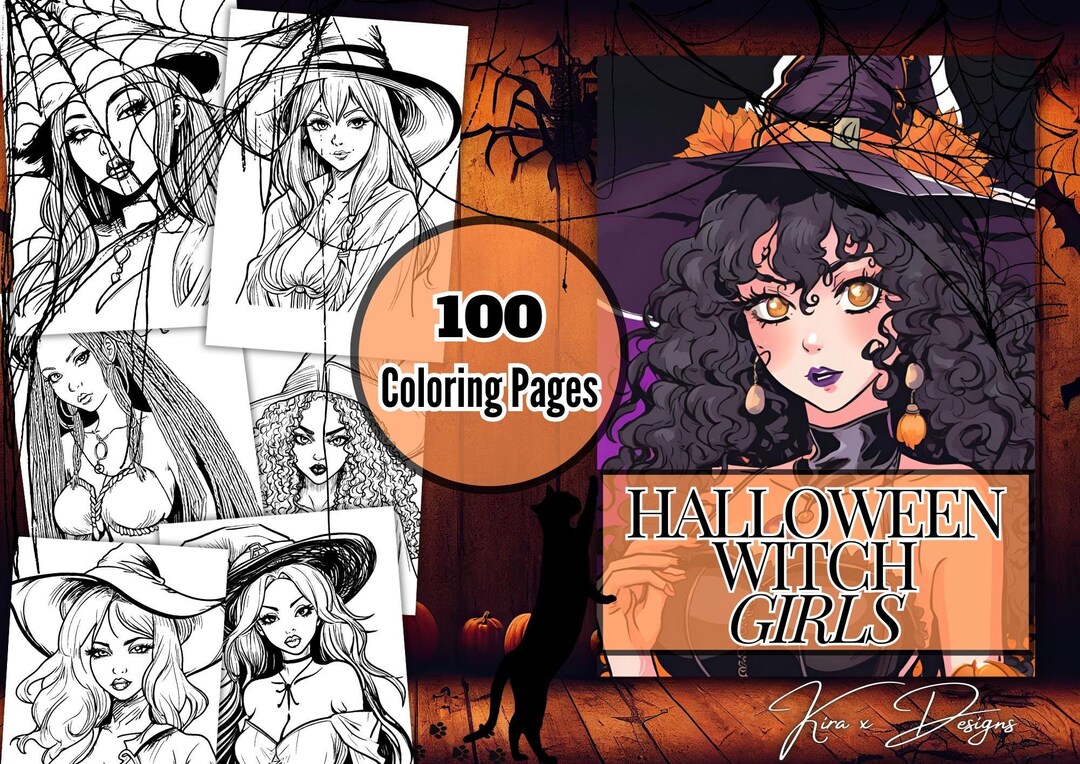 Halloween Witch Girls Coloring Book - Etsy