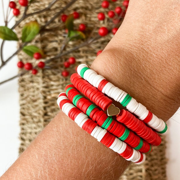 Holiday Bracelet | Christmas Bracelet | Heishi Beaded Bracelet | Word Bracelet | Gifts for Her | Stackable Bracelet