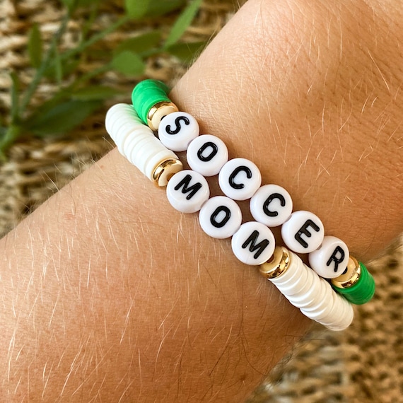 Soccer Mom Word Bracelet Custom Name Bracelet Heishi Beaded Bracelet Word Bracelet Gifts for Her Stackable Bracelet Etsy