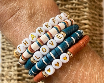 Fall Bracelet | Autumn Jewelry | Heishi Beaded Bracelet | Word Bracelet | Gifts for Her | Stackable Bracelet