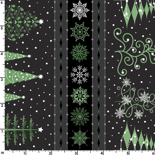 Christmas Night border stripe in black by Monique Jacobs for Maywood Studio