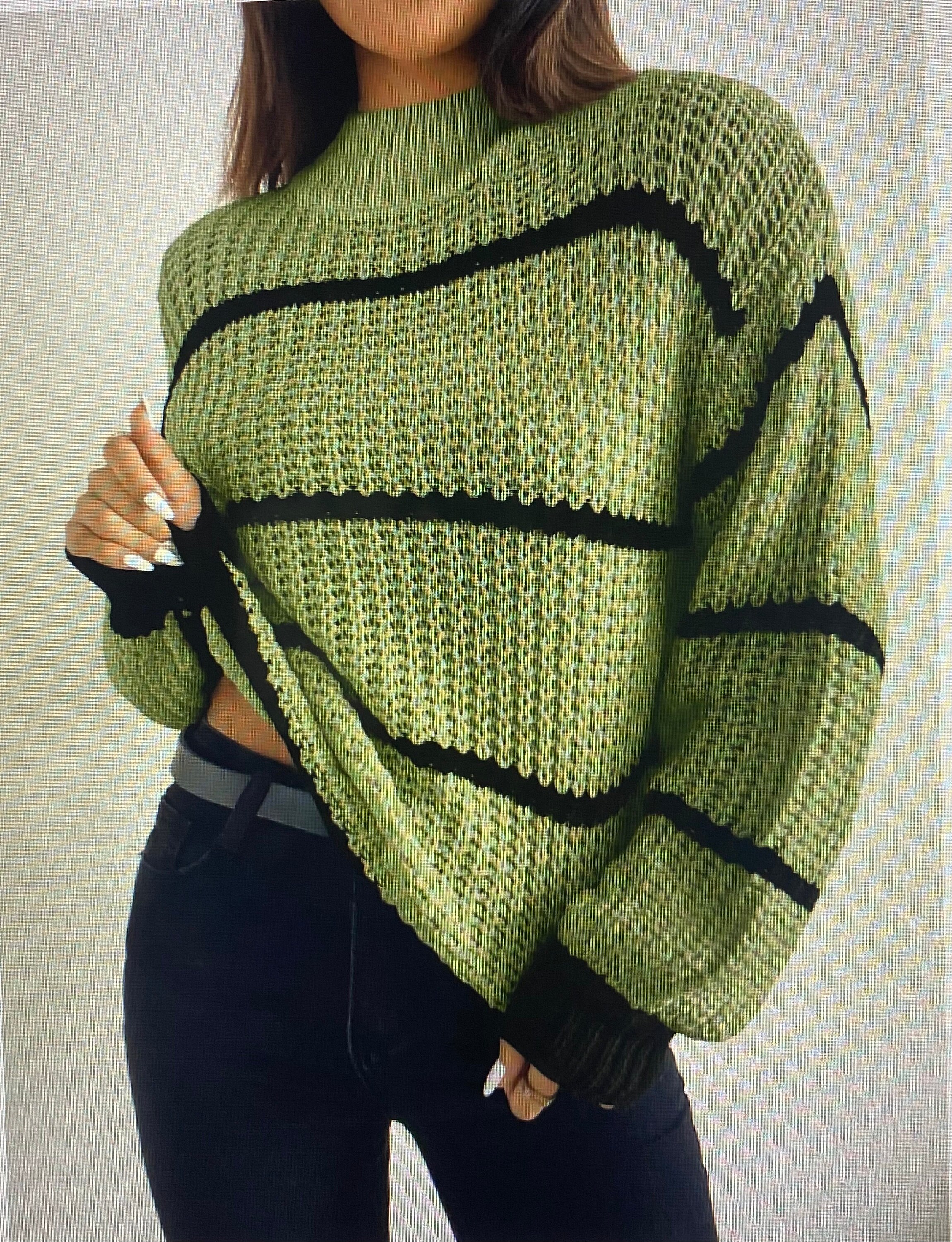 Black and hot sale green striped jumper