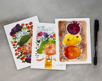 Postcards featuring original watercolor artwork