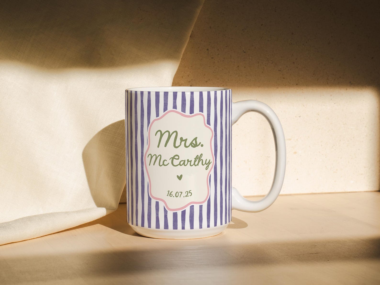 Personalized Mr & Mrs Stripe Mug, - 11oz White Mug