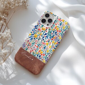 Custom Floral Phone Case Compatible With iPhone 16, 16 Pro Max 15, 15 Pro, 14 Plus, 13 Mini, Colorful Spring Floral Case, Custom Name Case
