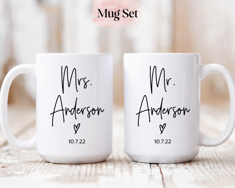 Personalized Mr and Mrs Mug Set, Custom Bride and Groom Gift, Wedding Mugs, Hubby Wifey Mugs