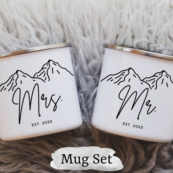 Mr And Mrs Camp Mug Set, Engagement Gift For Couple, Elopement Gift, Custom Mr Mrs Campfire Mugs, Unique Wedding Gift For Couple, Couple Mug