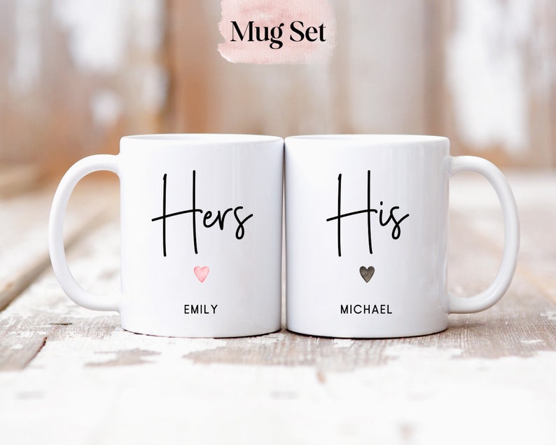 Juego personalizado de tazas para él y para ella, tazas de boda personalizadas, regalo de compromiso, regalo de aniversario, tazas de novios, tazas de señor y señora, tazas de recién casados 11oz White Mug