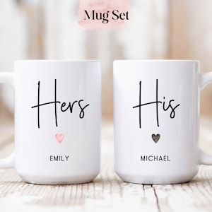 Juego personalizado de tazas para él y para ella, tazas de boda personalizadas, regalo de compromiso, regalo de aniversario, tazas de novios, tazas de señor y señora, tazas de recién casados 15oz White Mug