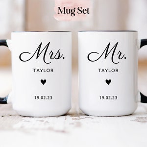 Personalized Mr And Mrs Mug Set, Custom Wedding Mugs, Bridal Shower Gift, Newlywed Gift, Couples Mug Set, Custom Engagement Gift Bride Groom
