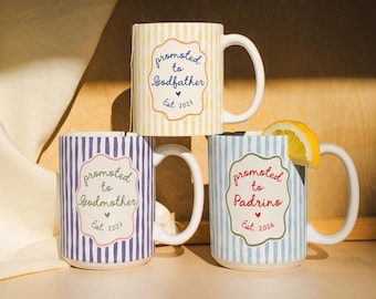 Promoted To Godmother Godfather Mug, Godparent Proposal Gift, Baptism Gift, Madrina Padrino Mugs, Personalized Godparents Gift, Striped Mug