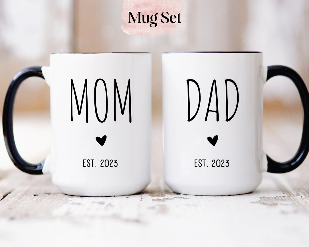 Mom and Dad Mug Set, First Time Parents Gift, New Mom and Dad Mugs, Mommy Daddy Est Mugs, Baby