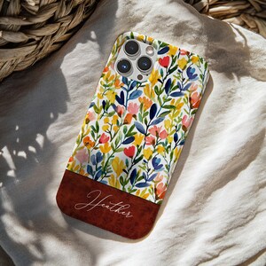 Personalized Floral Phone Case, Custom Name Floral Phone Case Compatible With iPhone 16 Pro, 15 14 13 Pro Max, Flower Phone Case