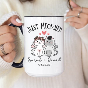 Personalized Just Meowied Mug, Custom Wedding Gift, Just Married Cat Mug, Bridal Shower Gift, Cute Cat Mug, Just Married Cat Lover Mug