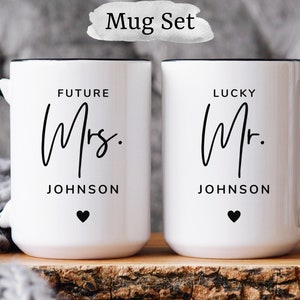 Custom Future Mrs and Lucky Mr Mug Set, Mr And Mrs Mugs, Custom Wedding Gift, Engagement Gifts, Bridal Shower Gifts, Personalized Mugs