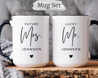 Custom Future Mrs and Lucky Mr Mug Set, Mr And Mrs Mugs, Custom Wedding Gift, Engagement Gifts, Bridal Shower Gifts, Personalized Mugs