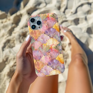 Rainbow Seashell Phone Case Compatible With iPhone 16, 16 Pro Max 15, 15 Pro 14, Samsung Galaxy S25 Ultra, S24, Coastal Beach Phone Case