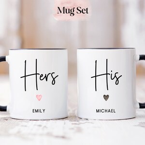 Juego personalizado de tazas para él y para ella, tazas de boda personalizadas, regalo de compromiso, regalo de aniversario, tazas de novios, tazas de señor y señora, tazas de recién casados 11oz Black Handle