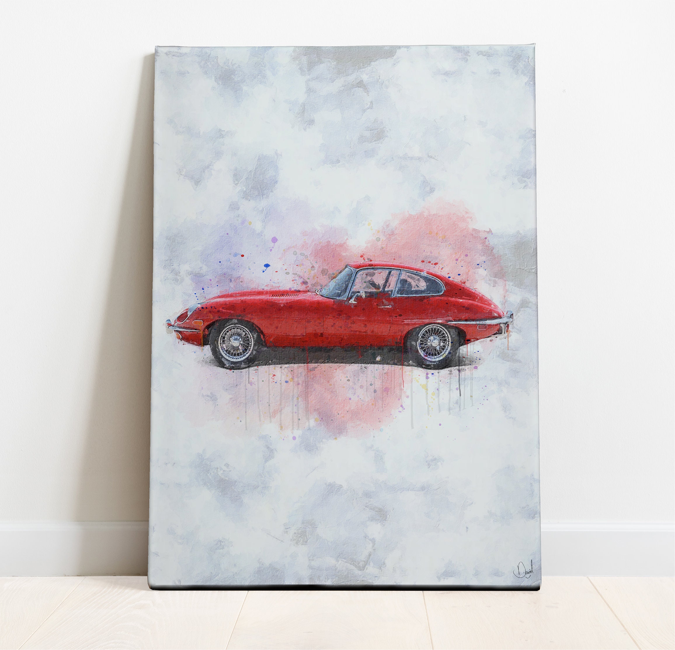 Jaguar E-Type 1960 zijaanzicht van Jan Keteleer op canvas, behang en meer