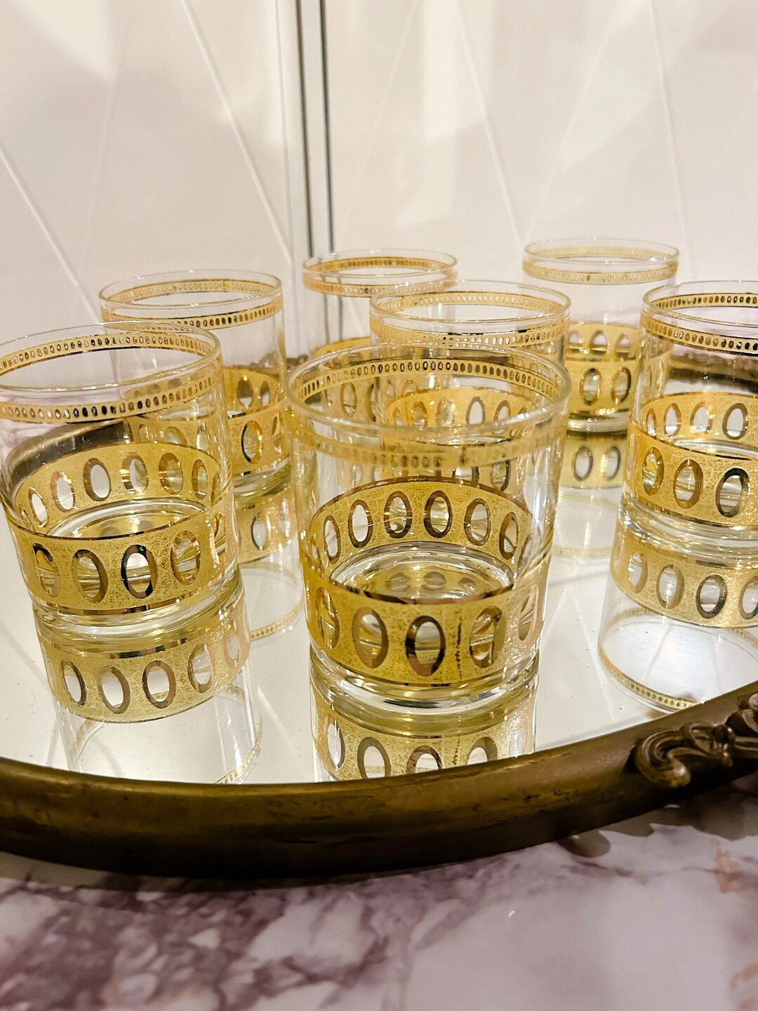 Set of 7 Culver 22 K Gold Bar Glasses Etsy