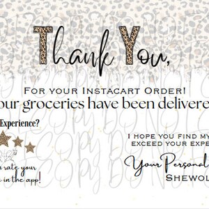 Instacart Thank you, Cheetah print instacart thank you, Chettah thank you card, instacart thank you card, instant download,editable template